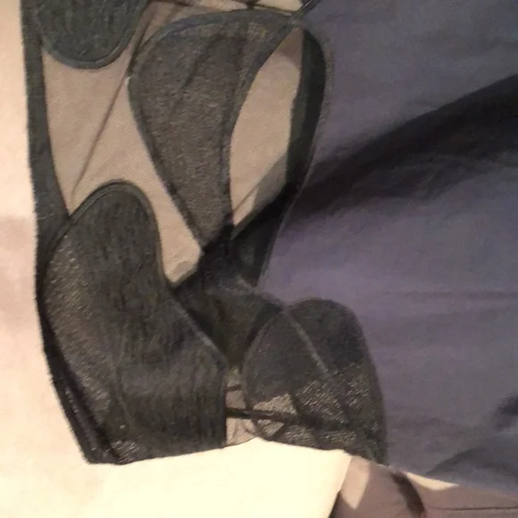 Women’s Navy Button-Up Blouse with Sheer Hem - Picture 7 of 8